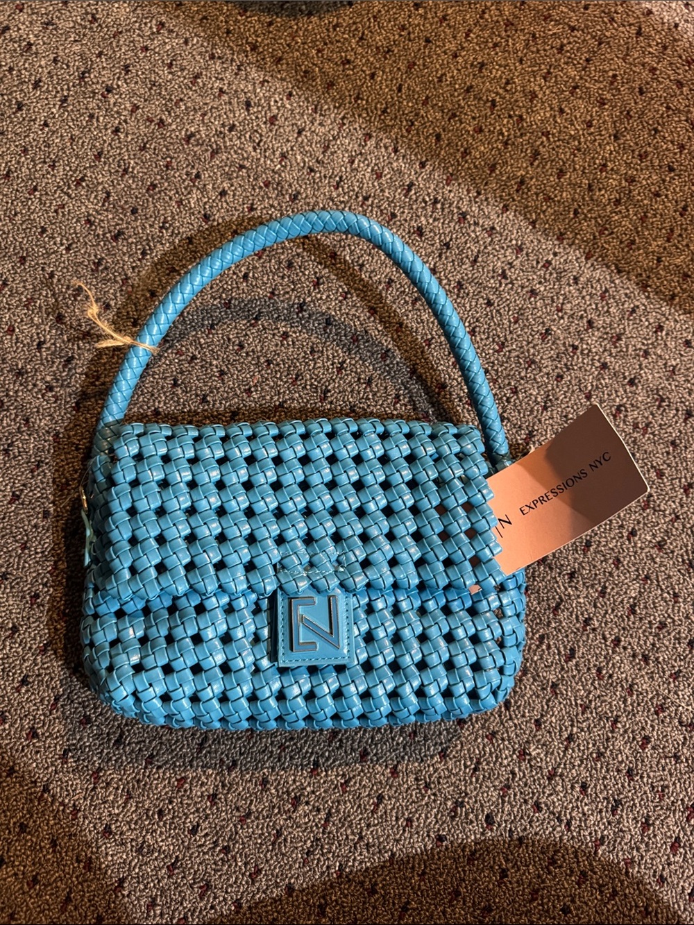 Expressions Woven Teal-Blue Mini Shoulder Bag
